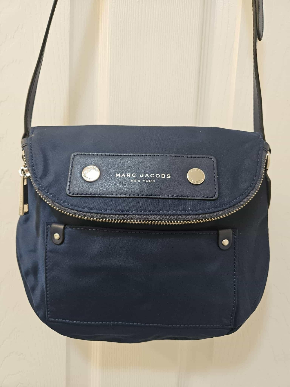 Marc Jacobs Navy Nylon Crossbody Bag with Silver Hardware